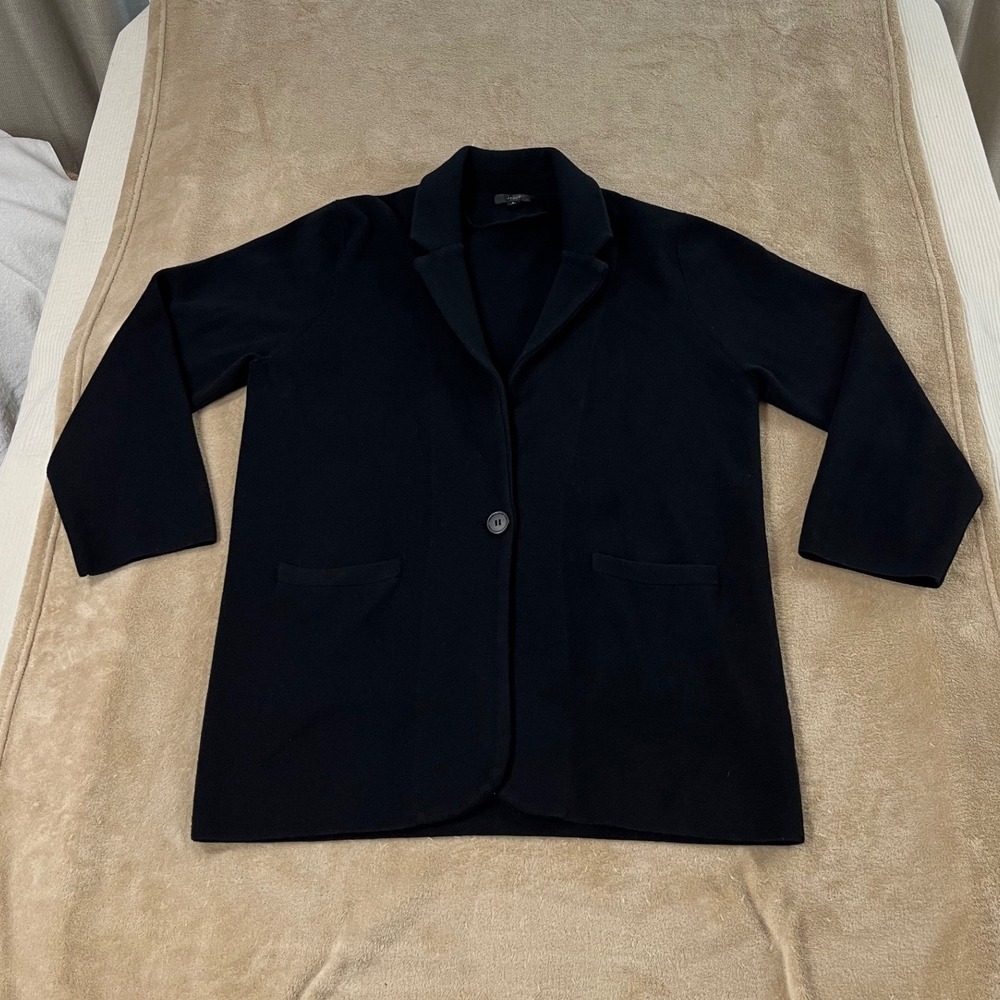 J Crew Merino Wool Blend Knit Blazer Cardigan Jacket size large Black